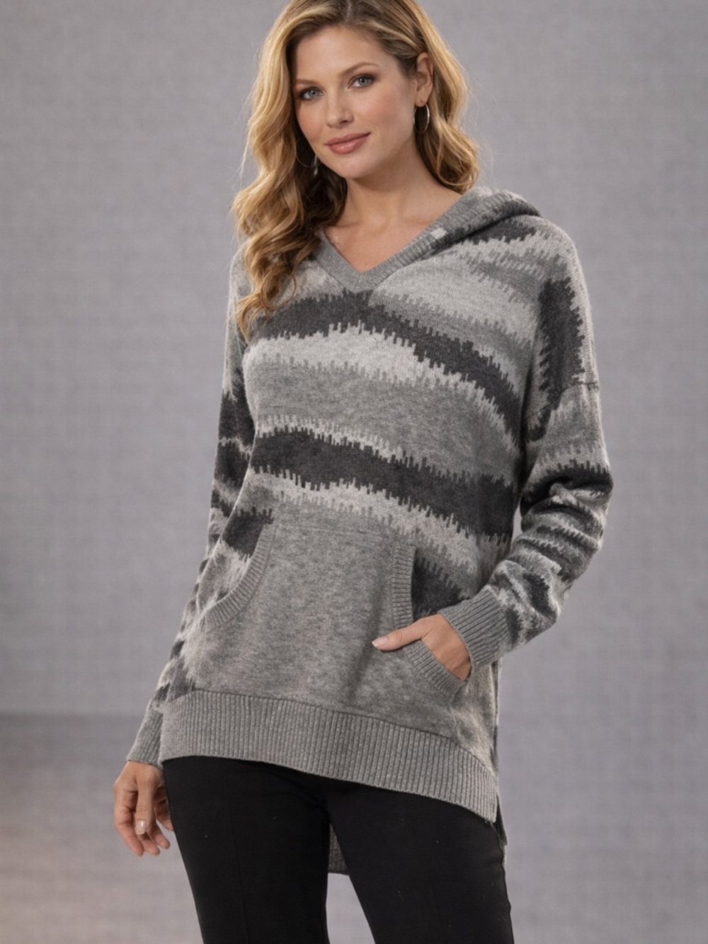 Cozy Gray Hooded Pullover Sweater